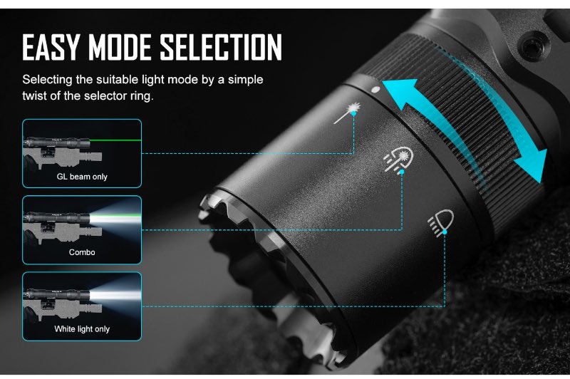 OLIGHT Odin GL M Tactical Flashlight & Green Laser Combo w/ M-Lok Mount & Tail Switch