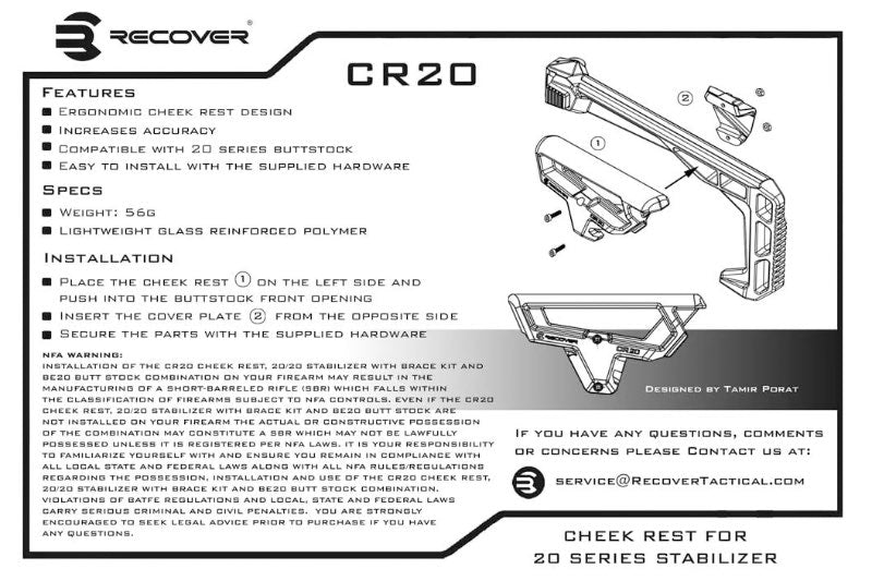 Recover Tactical 20/20 Stabilizers Cheek Rest