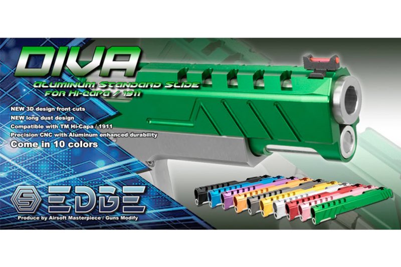 EDGE Custom 'DIVA' Aluminum Standard Slide for Marui Hi Capa/ 1911 Airsoft GBB Pistol (Blue)