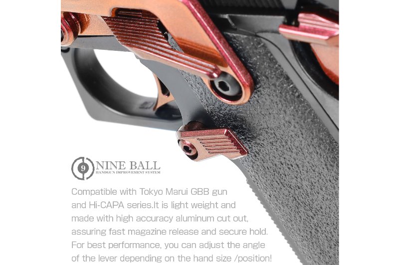 Nine Ball Custom ZANSHIN Magazine Catch for Marui Hi-Capa Airsoft GBB Pistol (Kurenai Red)