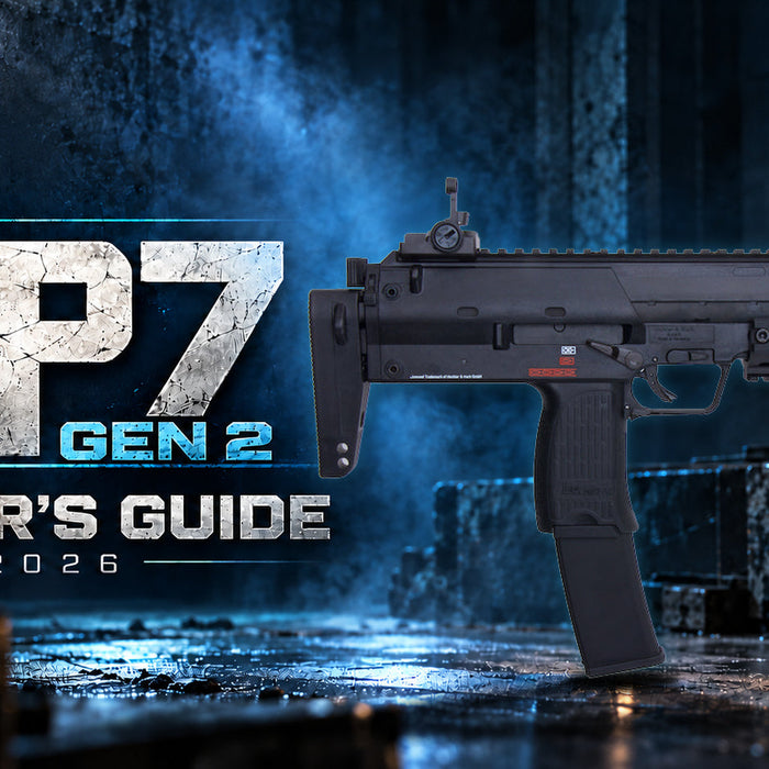VFC MP7 Gen 2 buyer’s guide 2026, original product photo with natural ground shadow on a blue industrial background