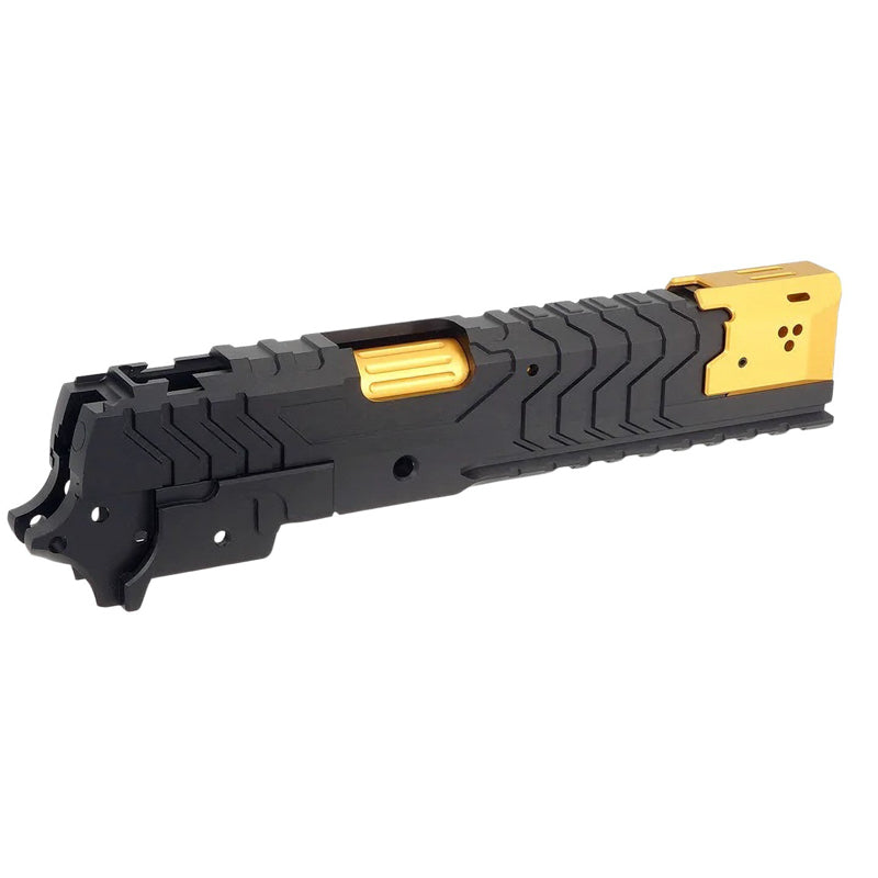 5KU Aluminum Matrix Style Slide & Middle Frame Set For Tokyo Marui Hi Capa GBB Airsoft (Interchangeable Comp/ Black/Gold)
