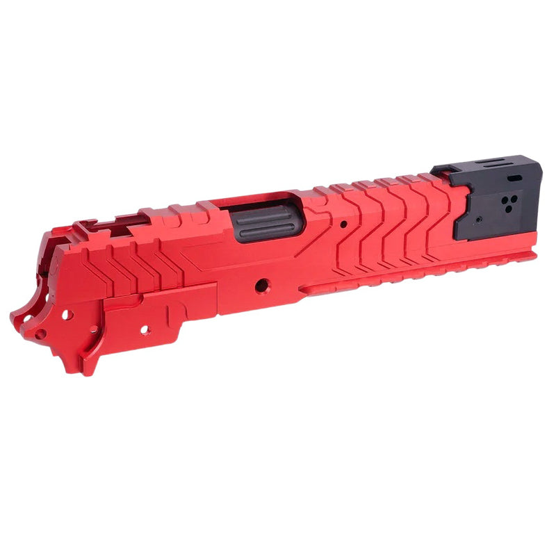 5KU Aluminum Matrix Style Slide & Middle Frame Set For Tokyo Marui Hi Capa GBB Airsoft (Interchangeable Comp/ Black/Red)