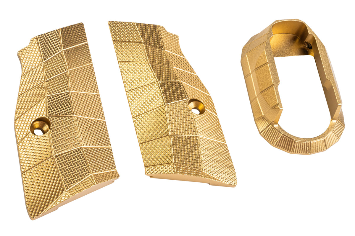 5KU Aluminum LOK Style Short Grip with Magwell For KJ Shadow 2 GBB Airsoft (Gold)