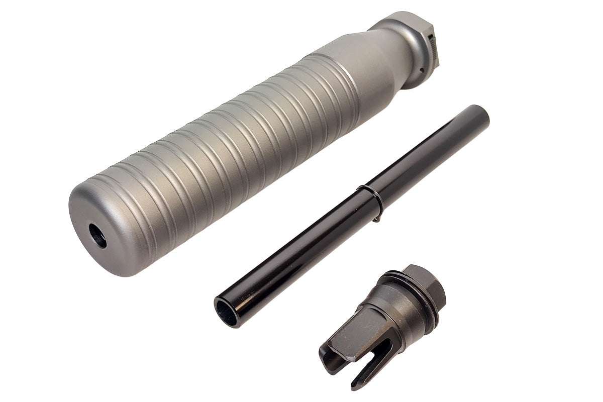 Airsoft Artisan 762Ti Style QD Silencer with 3Prong Muzzle Brake (Anodizing Titanium Grey)