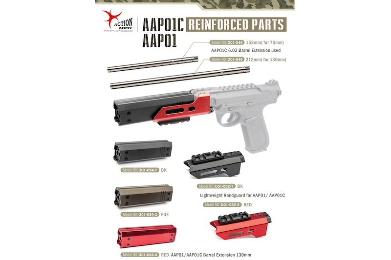 Action Army 130mm Barrel Extension For AAP01 / AAP01C GBB Airsoft