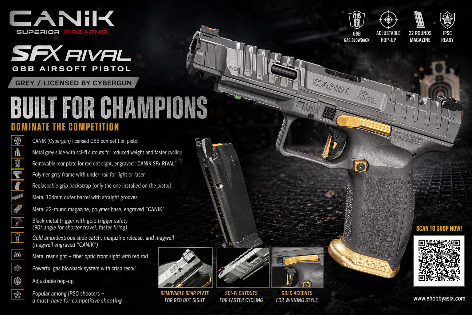 CANIK SFx RIVAL GBB Airsoft Pistol (Grey/ Licensed by Cybergun)