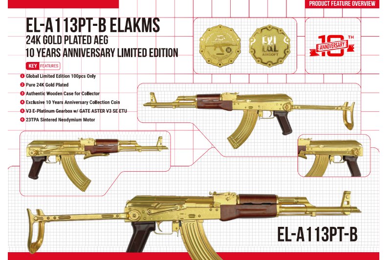E&L AKMS 24K Gold Plated AEG Airsoft (10 Years Anniversary Limited Edition)