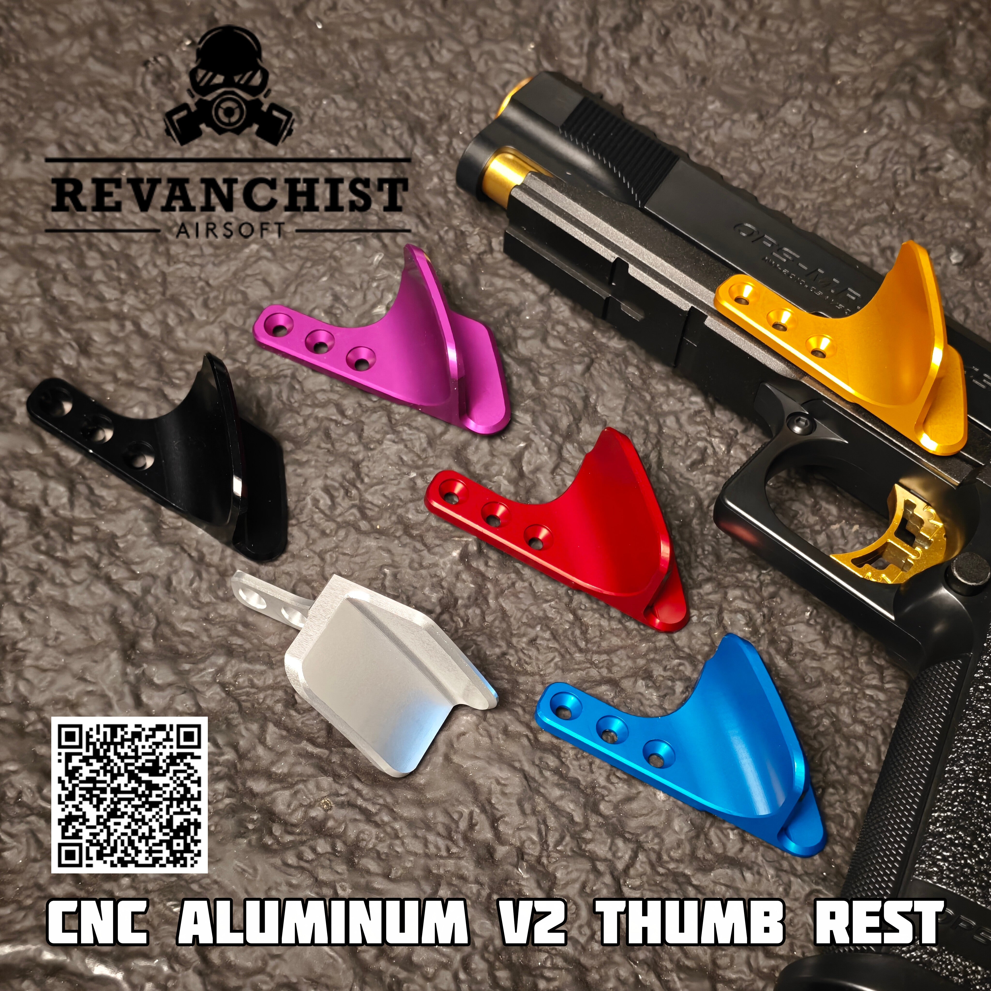 Revanchist Airsoft CNC Aluminum V2 Thumb Rest For Tokyo Marui Hi Capa & Novritsch SSP5 Airsoft (Reference Photo)