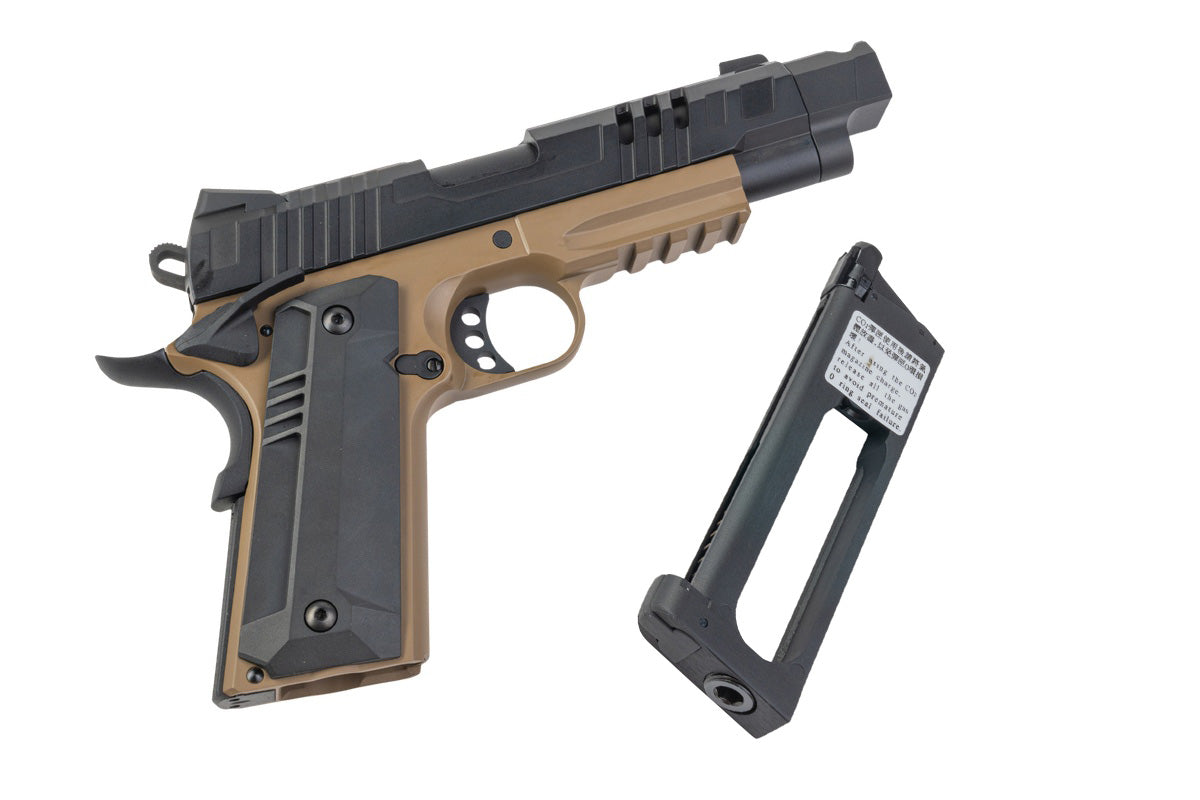 KJ Works Metal KP-24 1911 CO2 Airsoft Pistol (BK/ TAN)