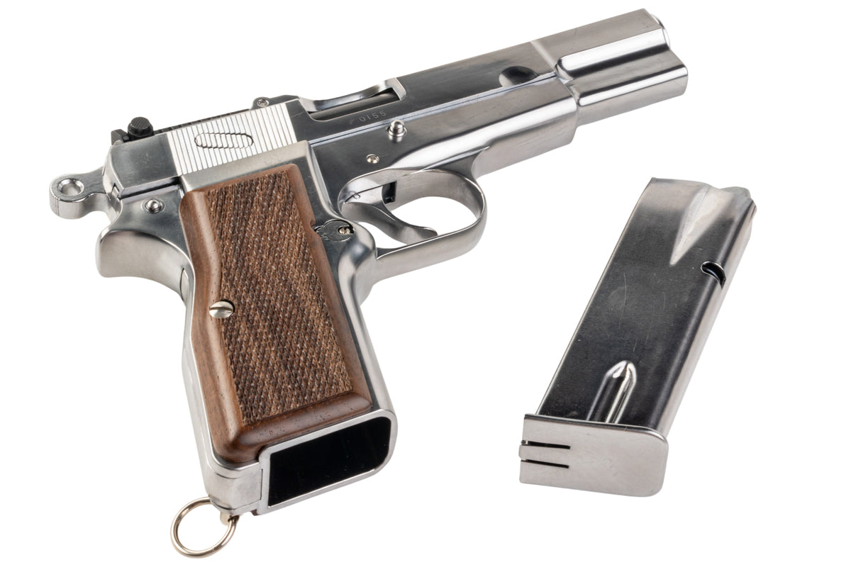 Marushin Browning Hi-Power Military Model Gun (Silver with Wood Grip)