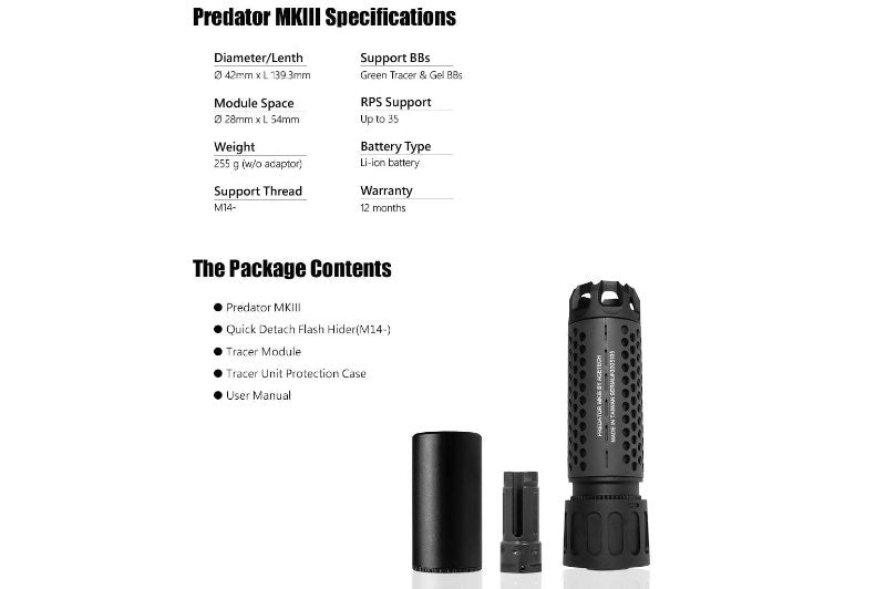  ACETECH Predator MKIII Tracer Suppressor Unit w/ Blaster MS inside (Flame Effect, M14CCW/ Tan)