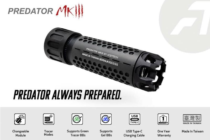  ACETECH Predator MKIII Tracer Suppressor Unit w/ Blaster MS inside (Flame Effect, M14CCW/ Tan)