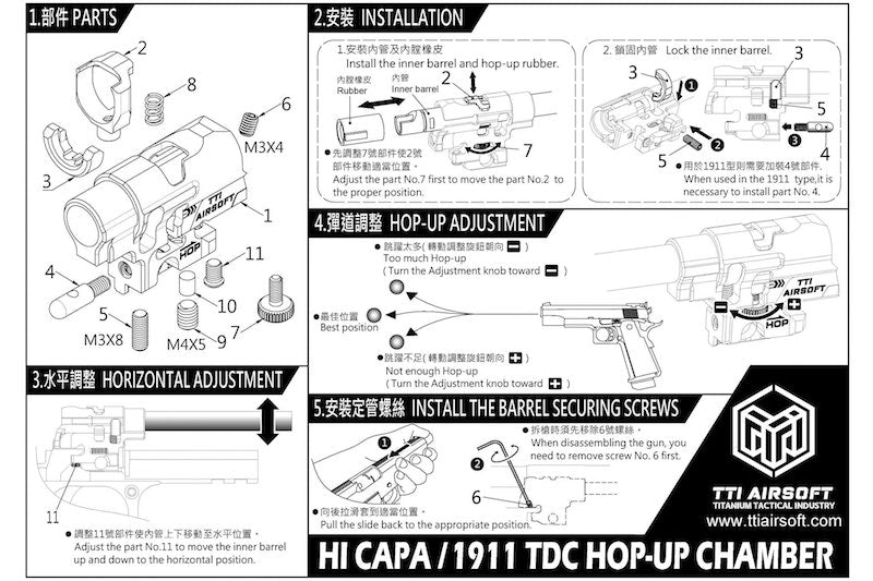 TTI Airsoft Infinity One Piece Full CNC TDC Hop Up Chamber For Tokyo Marui Hi Capa GBB Airsoft (Blue)