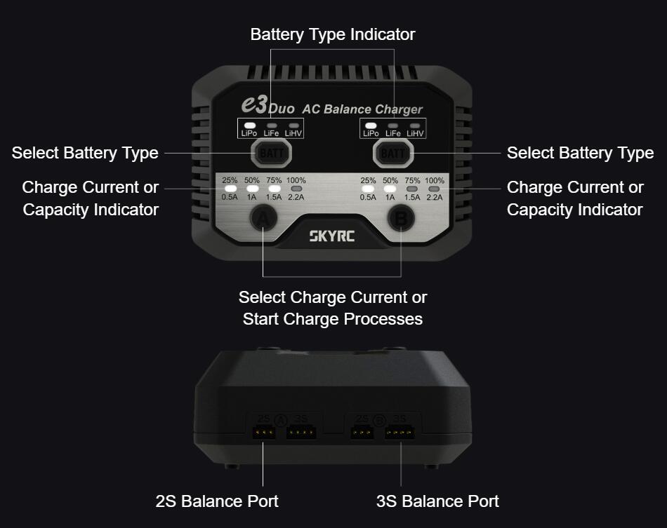 SKYRC E3 Duo Balance 100v-240v Battery Charger (UK Plug)