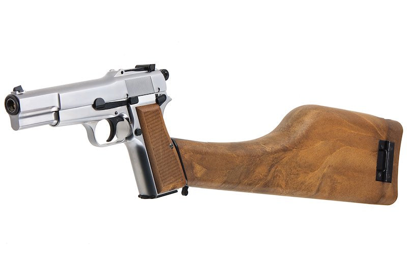 WE New Browning Hi Power MK1 w/ Stock Airsoft GBB Pistol (Silver)