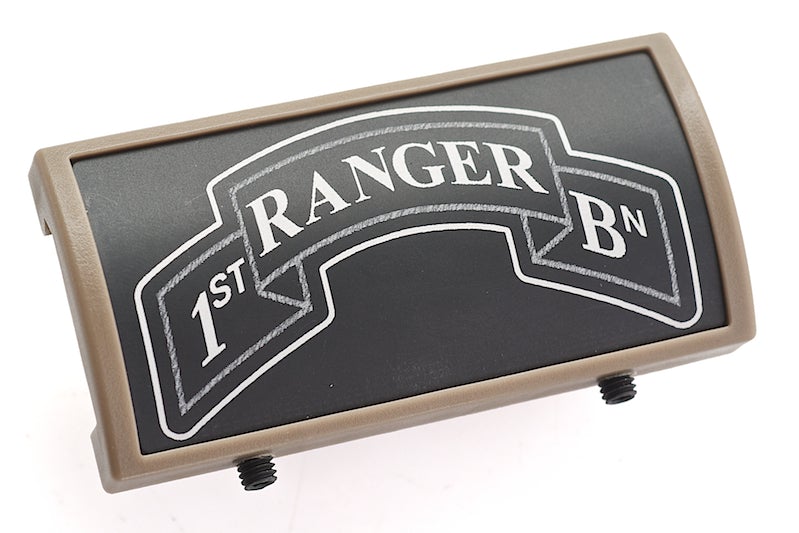 Custom Gun Rails (CGR) Aluminum Rail Cover (1ST Ranger Battalion Scroll, Large Laser Engraved Aluminum/ FDE Retainer)