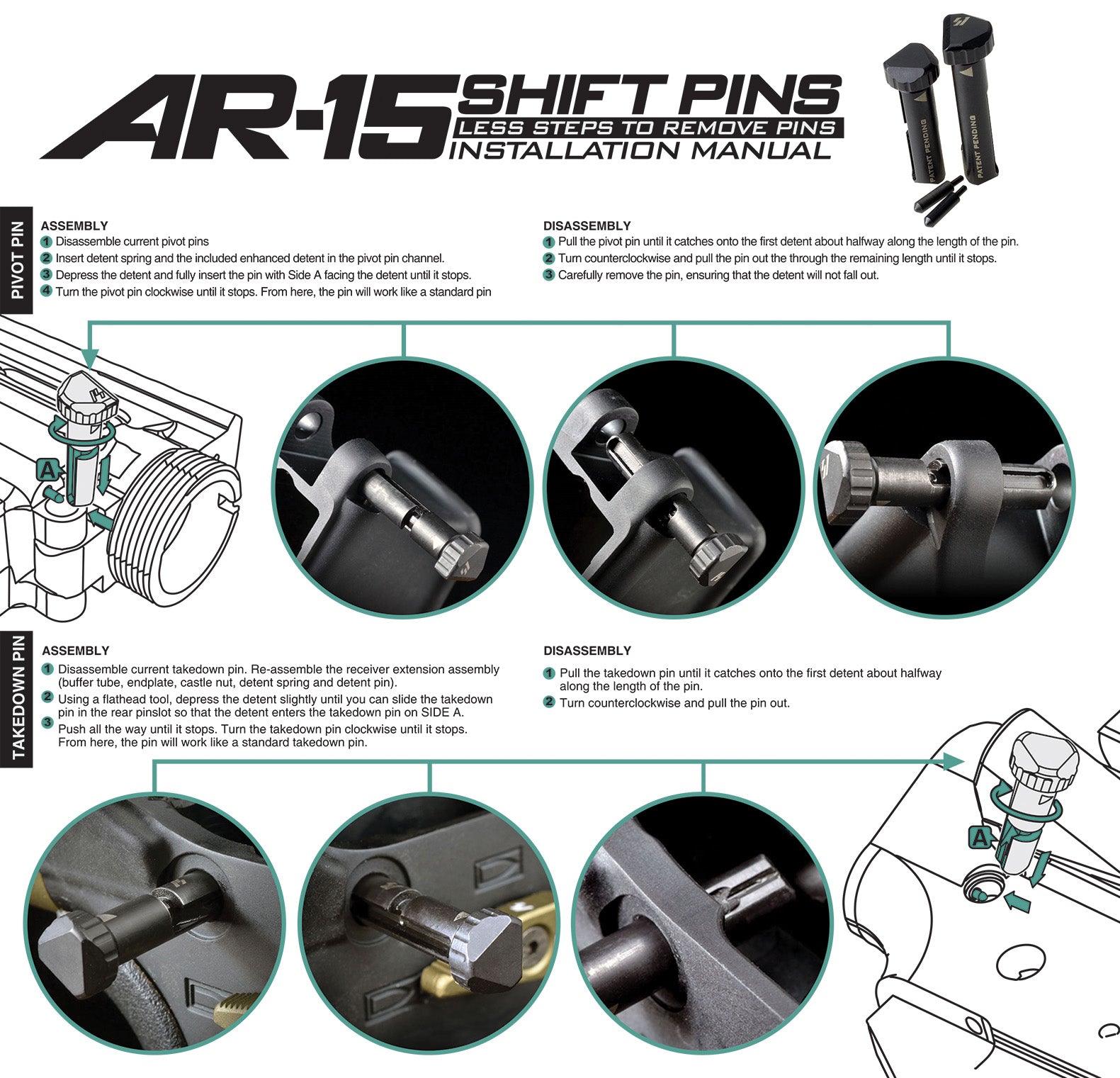 Strike Industries AR-15 Shift Pins for M4 GBB Rifle (Gold)