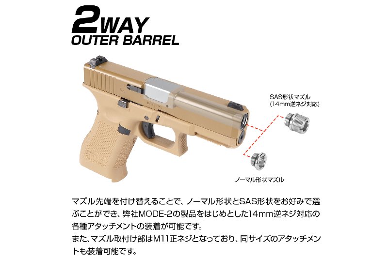 Nine Ball Non-Recoil 2 Way Outer Barrel w/ 14mm CCW Adapter for Umarex (VFC) 19X Airsoft GBB (Gold)