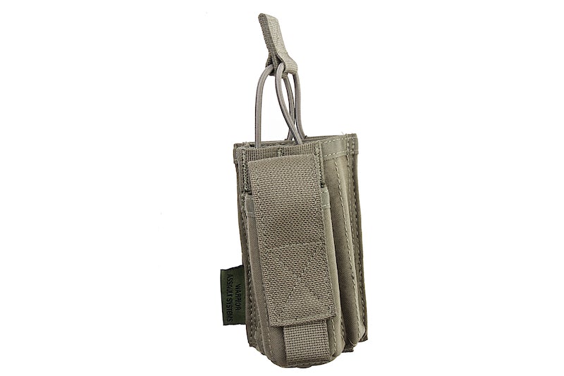 Warrior Assault Systems Single Open M4 5.56mm Mag Pouch with 9mm D/A Pistol Magazine (Ranger Green)